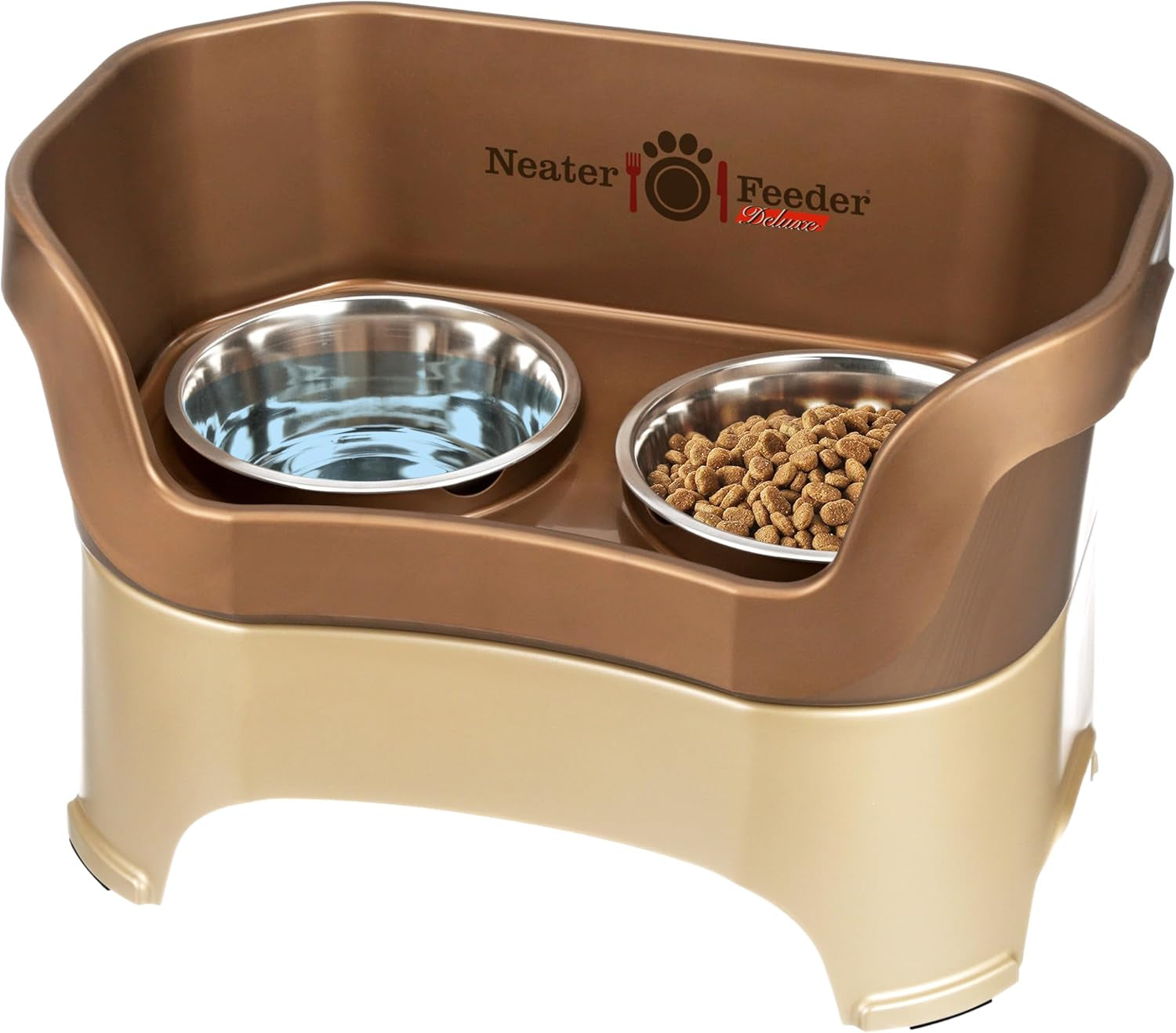 Neater Feeder Deluxe Elevated Dog Bowl Set for Medium Dogs (19-40 lbs) - Made in USA, Spill-Proof Feeding Station, Gunmetal Finish