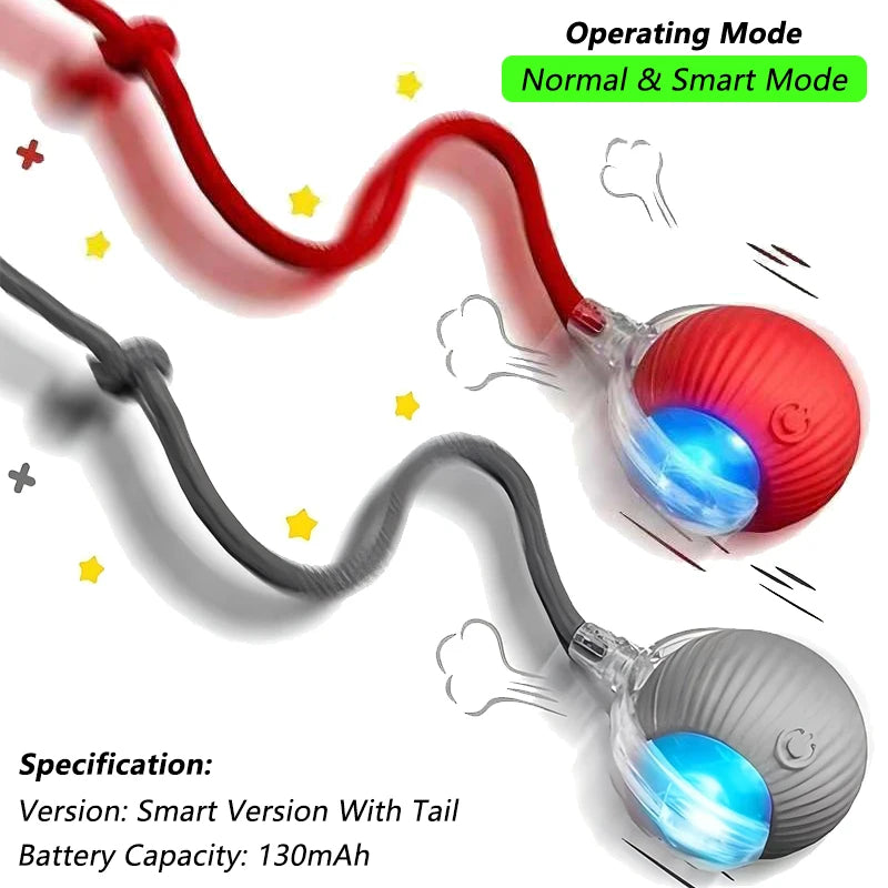 Interactive Automatic Rolling Ball Toy for Dogs and Cats with Faux Tail - Rechargeable Smart Electric Training Device Imitating Mouse Behavior