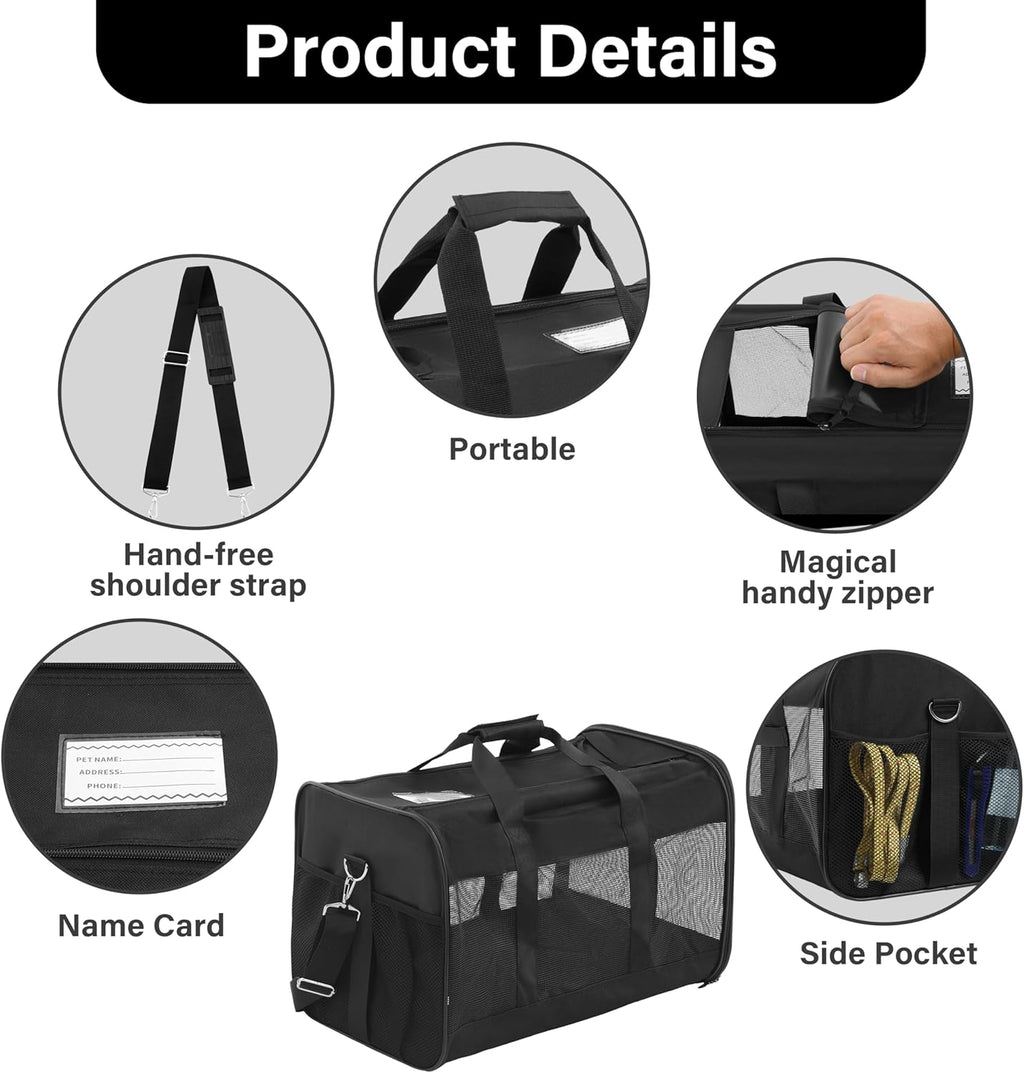 Soft-Sided Portable Pet Travel Carrier for Cats and Small Dogs (Up to 17 lbs) - Collapsible, Durable, Airline Approved (Medium)
