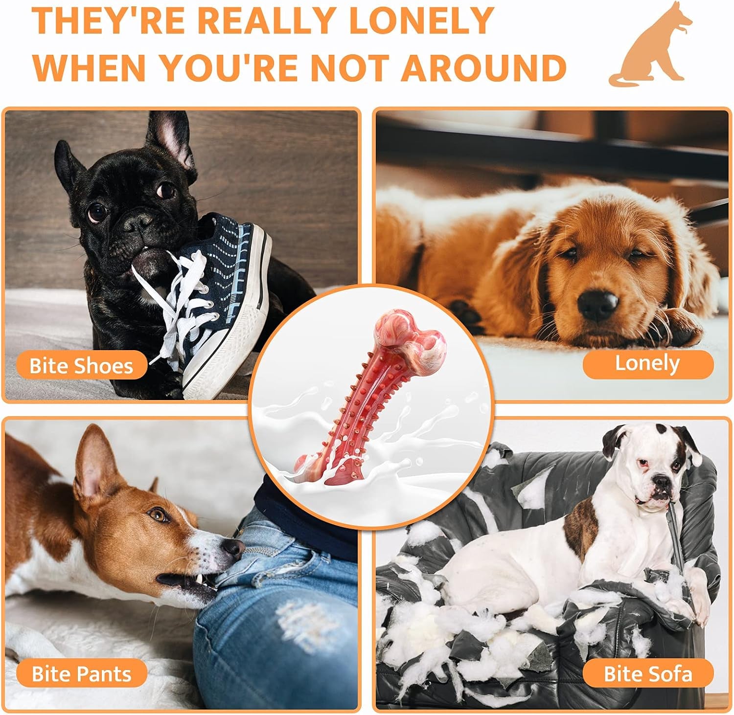 Durable Non-Toxic Natural Rubber Dog Bone Chew Toy for Aggressive Chewers - Interactive Teeth Cleaning and Teething Solution for Medium to Large Dogs with Beef Flavor