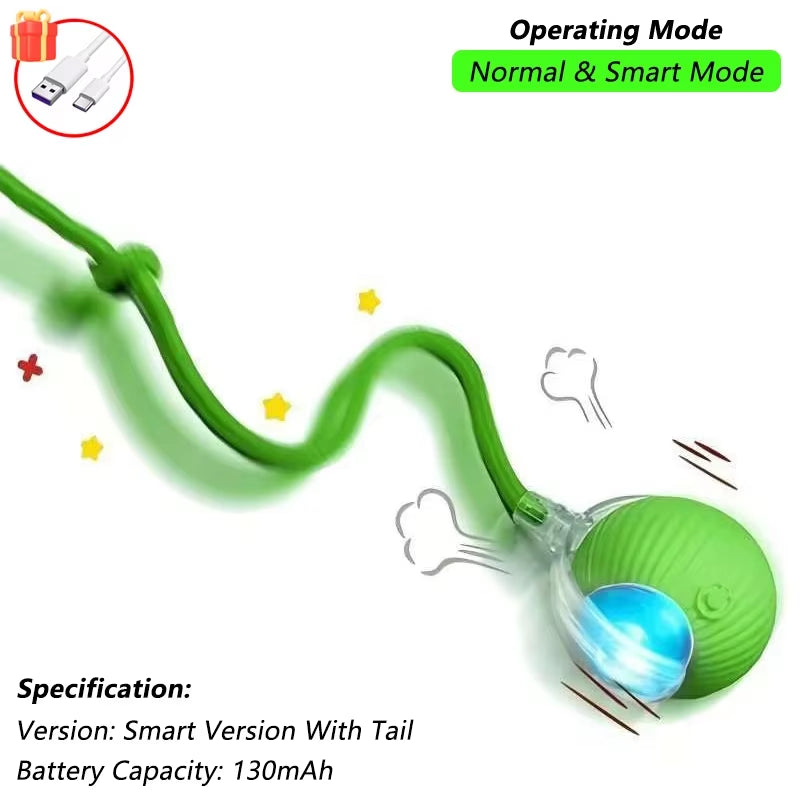 Interactive Automatic Rolling Ball Toy for Dogs and Cats with Faux Tail - Rechargeable Smart Electric Training Device Imitating Mouse Behavior