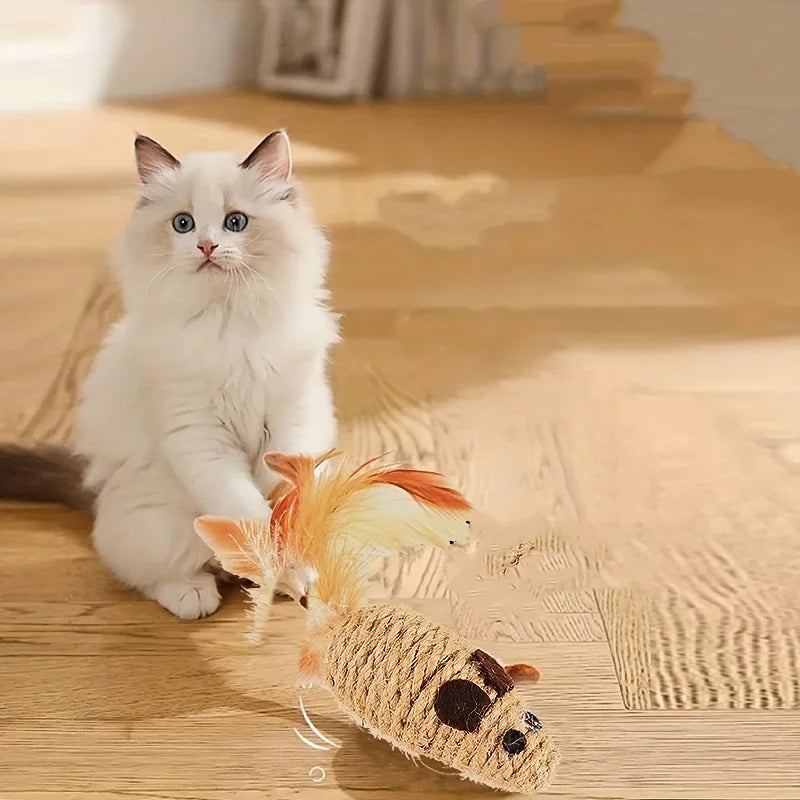 Sisal Cat Toy Set - Bite-Resistant Plush Simulation Mice for Interactive Play and Self-Entertainment