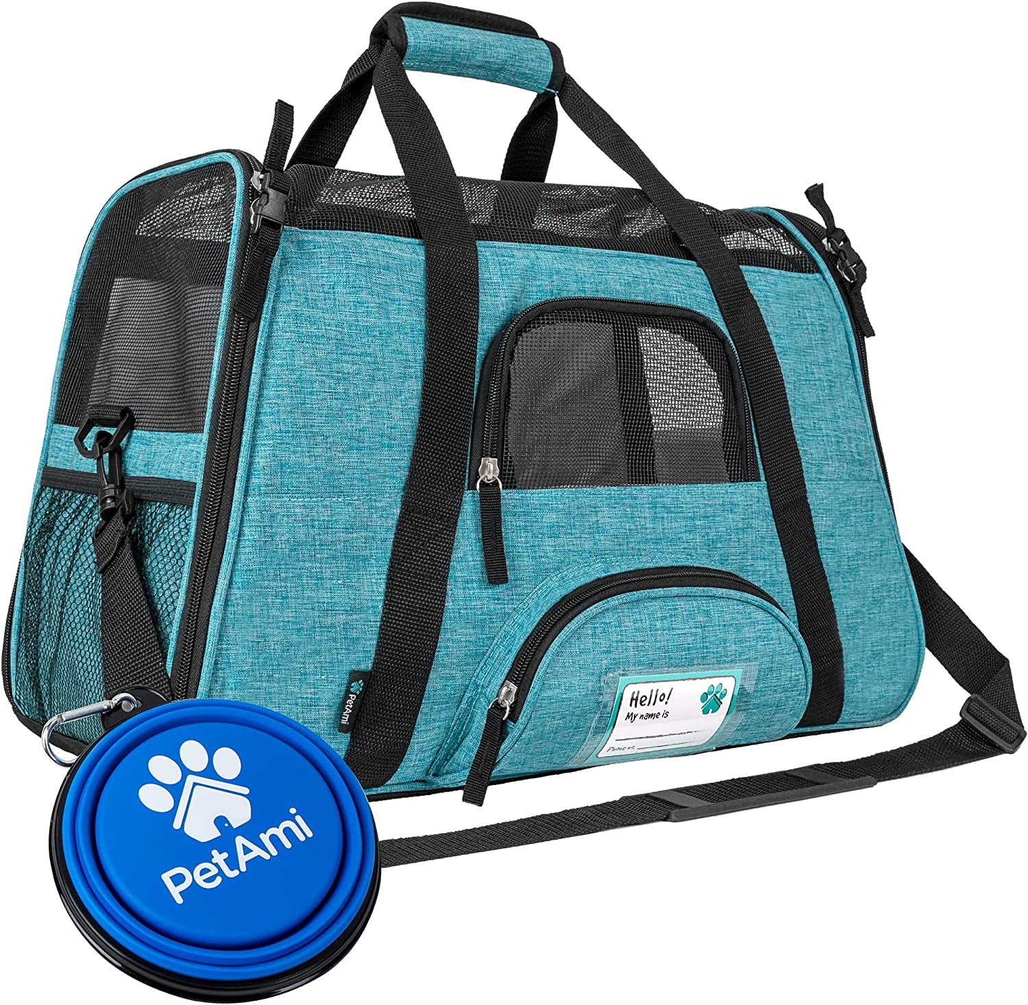 Airline-Approved Soft-Sided Pet Carrier for Cats and Small Dogs, TSA-Compliant Travel Bag with Sherpa Bed, Breathable Mesh Ventilation, Collapsible Bowl, Suitable for Pets Up to 18 lbs, Small Heather White/Red