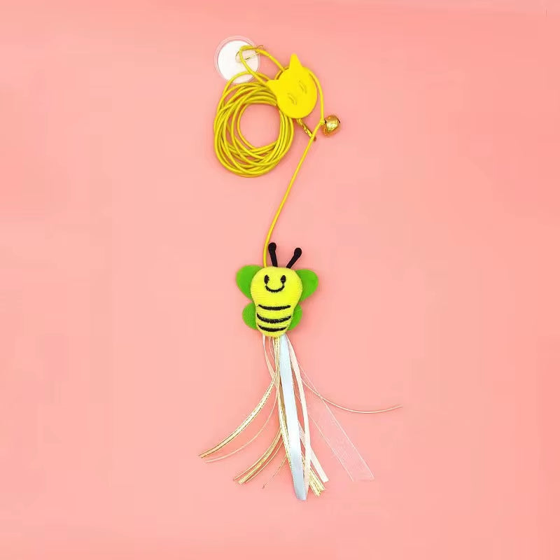 Professional Cat Toy Teasing Stick with Elastic Rope and Dragonfly-Shaped Feather Bell