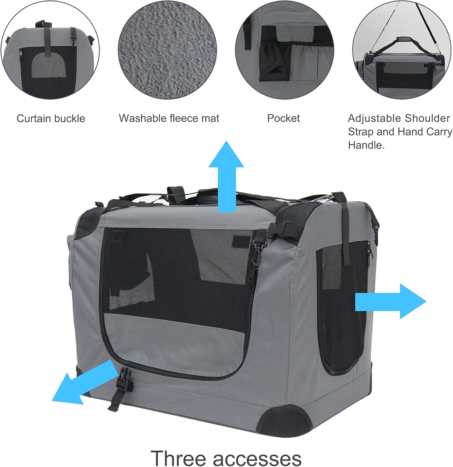 Large Cat Carrier and Portable Dog Crate - 24" x 16.5" x 16.5" Collapsible Traveling Pet Crate with Included Collapsible Bowl for Small to Medium Dogs