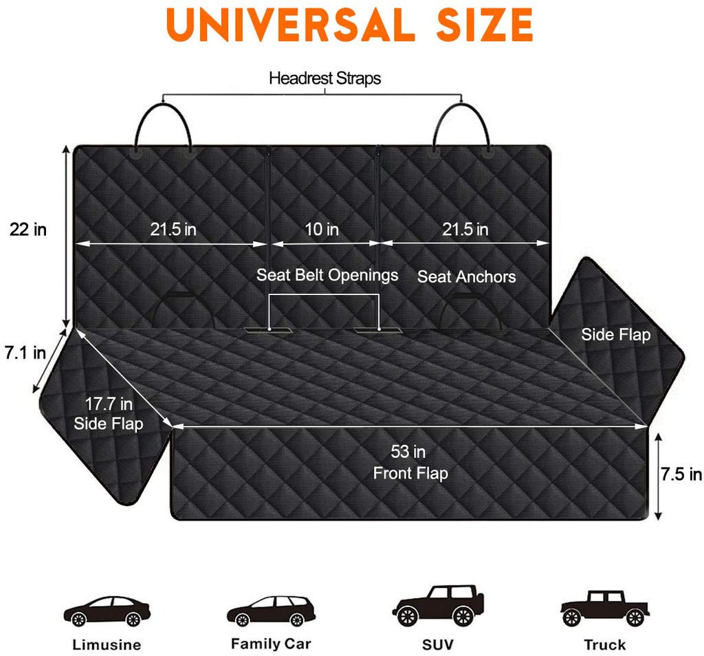 Premium Waterproof Dog Car Seat Cover - Non-Slip Back Seat Protector for Pets, Fits Most Cars, Trucks, and SUVs - Black