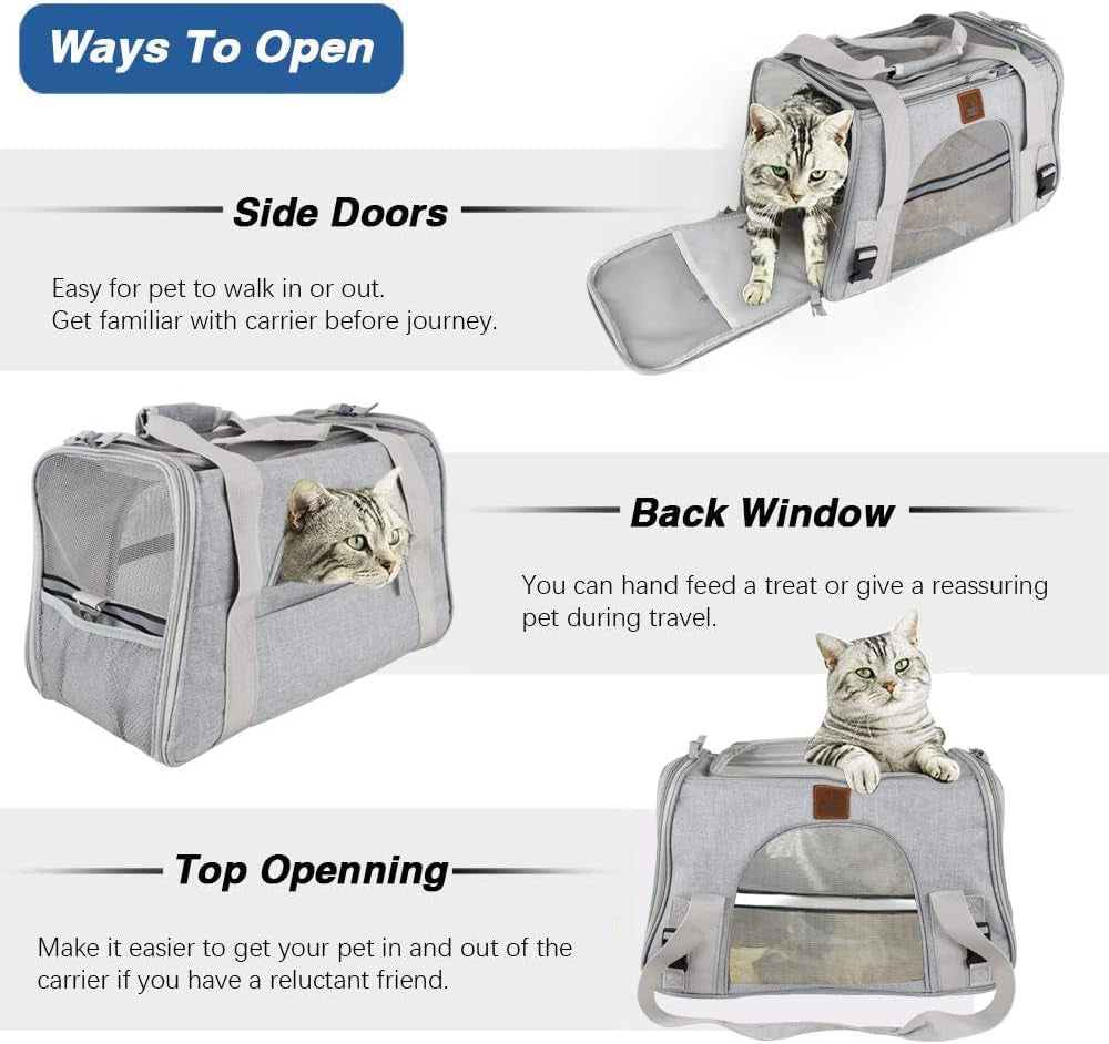 Premium Airline-Approved Soft-Sided Pet Carrier for Cats and Dogs - Portable Cozy Travel Bag, Safe for Car Seat (Large, Light Grey)
