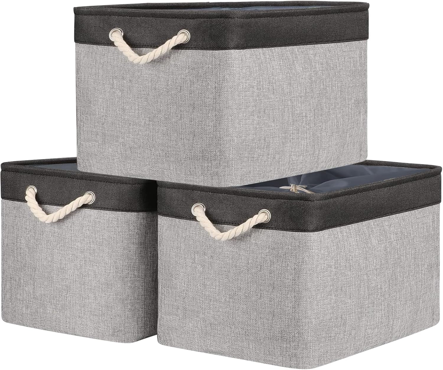 Large Collapsible Storage Bins - 3 Pack 14x10x7 Inch Fabric Organizers for Closet, Shelf, and Toy Storage (Grey & Gold)