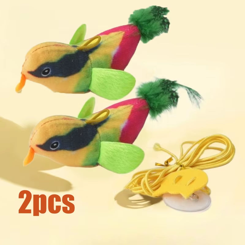 Interactive Indoor Cat Teaser Toy with Sound and Catnip - Wall-Mounted Bird Simulation for Engaging Play