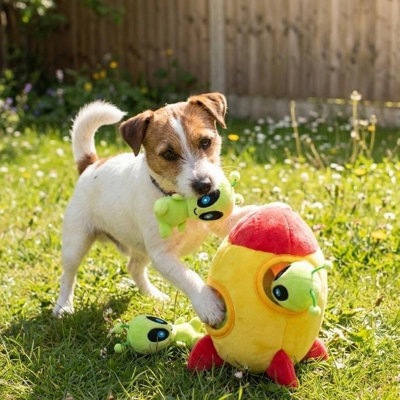 Interactive Plush Hide and Seek Squirrel Puzzle Toy for Small Dogs (Spaceship and Aliens)