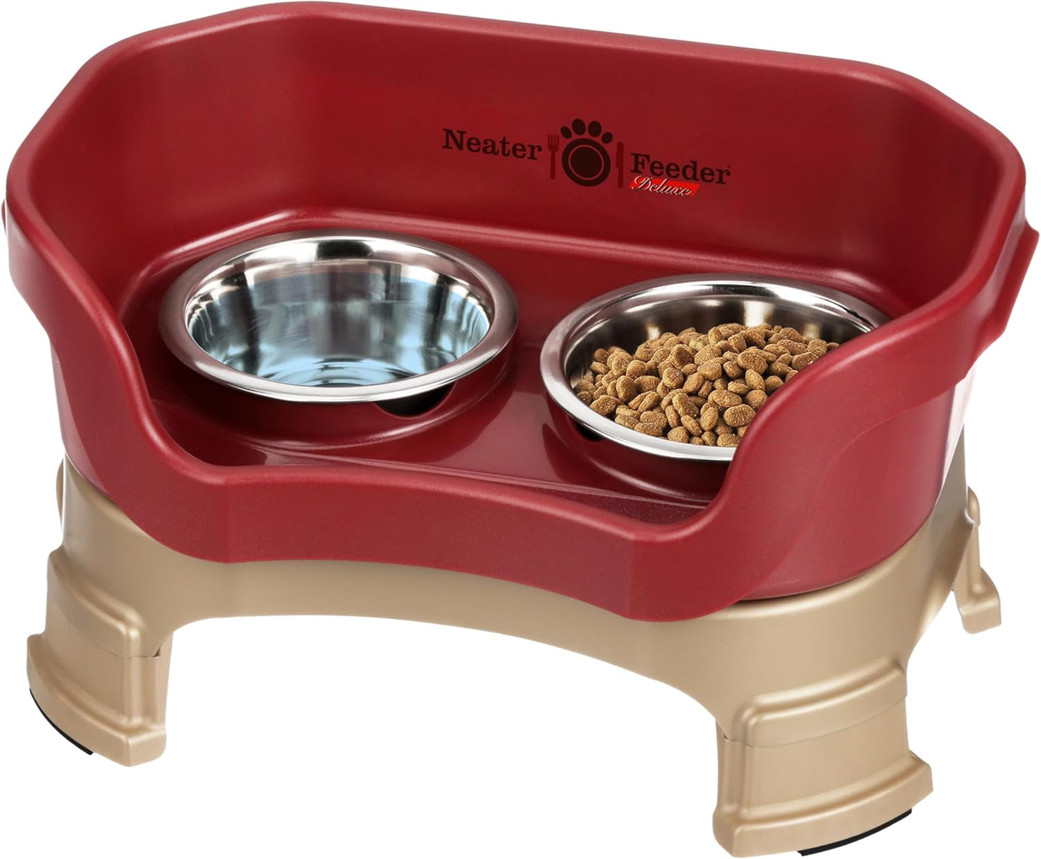 Neater Feeder Deluxe Elevated Cat Bowls with Adjustable Heights (6” & 7.5”), No-Spill Raised Stand, Whisker-Friendly Stainless Steel Dishes, Made in USA, Bronze Finish