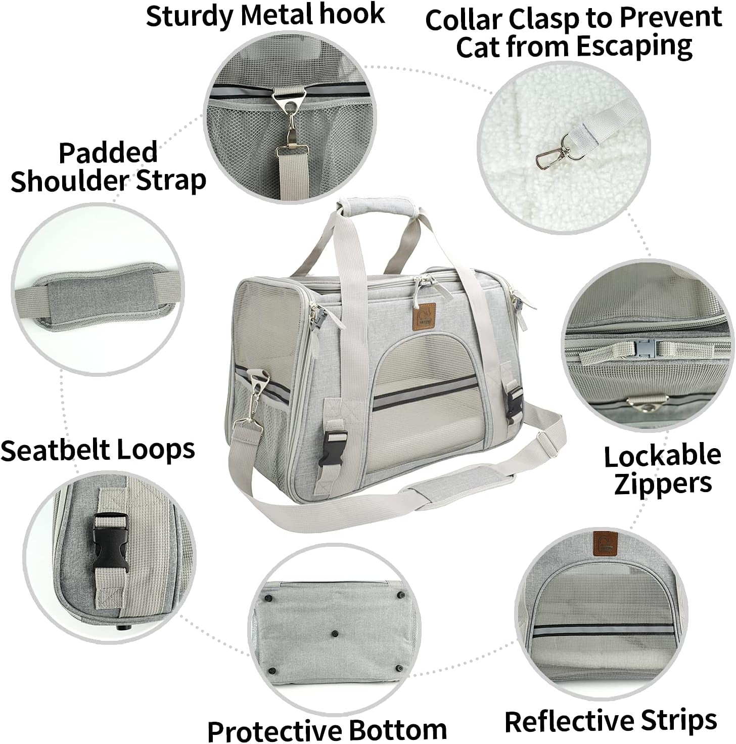 Premium Airline-Approved Soft-Sided Pet Carrier for Cats and Dogs - Portable Cozy Travel Bag, Safe for Car Seat (Large, Light Grey)