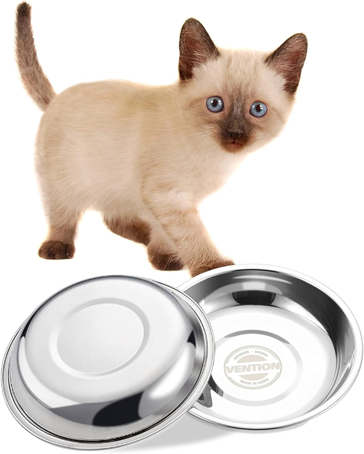 Set of 4 Stainless Steel Cat Food Bowls for Raised Stations, 5.8-Inch Diameter, Designed to Prevent Whisker Fatigue, 10.8 Fl. Oz Capacity, Ideal for Indoor Cats