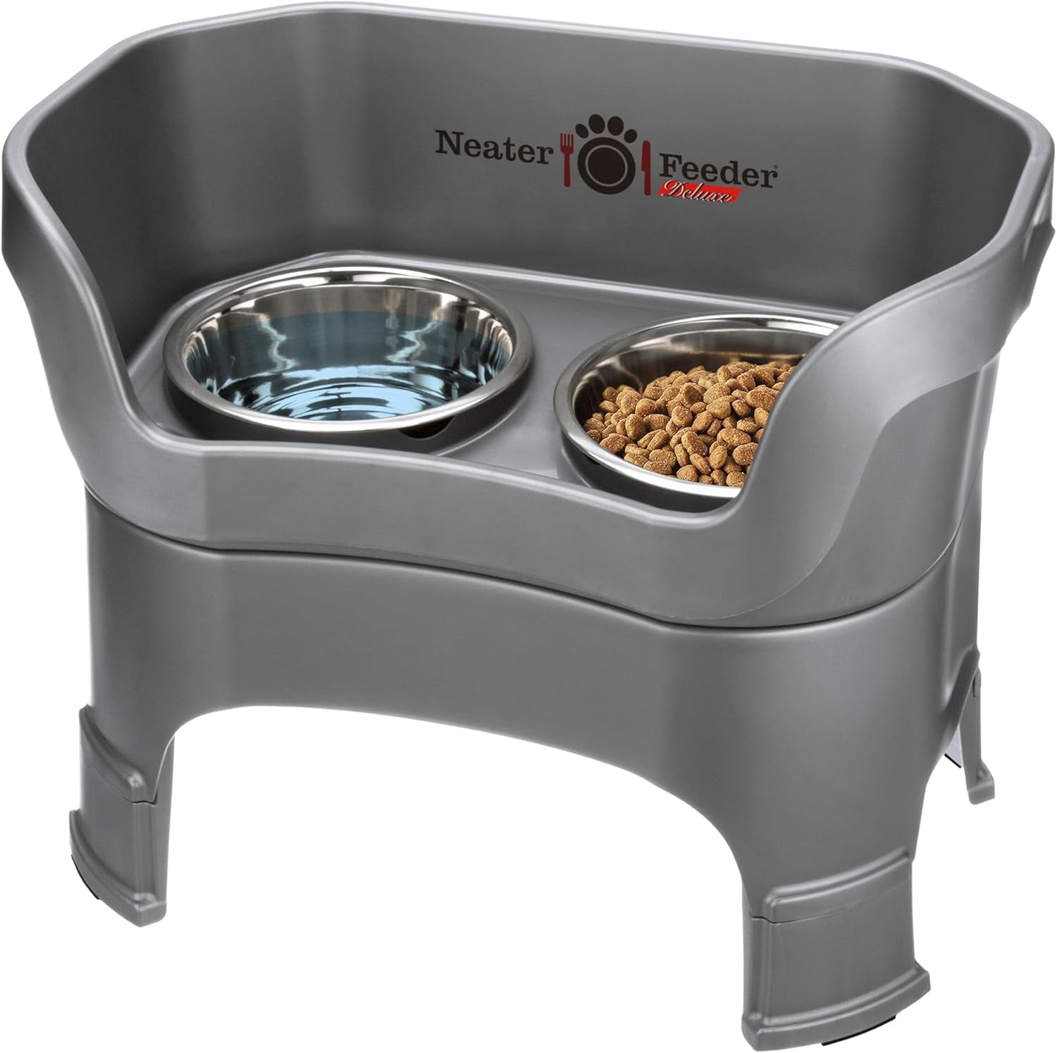 Neater Feeder Deluxe Elevated Cat Bowls with Adjustable Heights (6” & 7.5”), No-Spill Raised Stand, Whisker-Friendly Stainless Steel Dishes, Made in USA, Bronze Finish