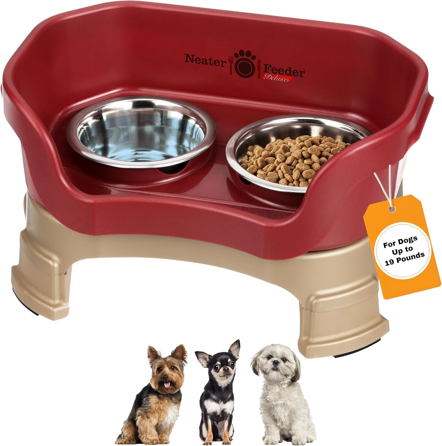 Neater Feeder Deluxe Elevated Cat Bowls with Adjustable Heights (6” & 7.5”), No-Spill Raised Stand, Whisker-Friendly Stainless Steel Dishes, Made in USA, Bronze Finish