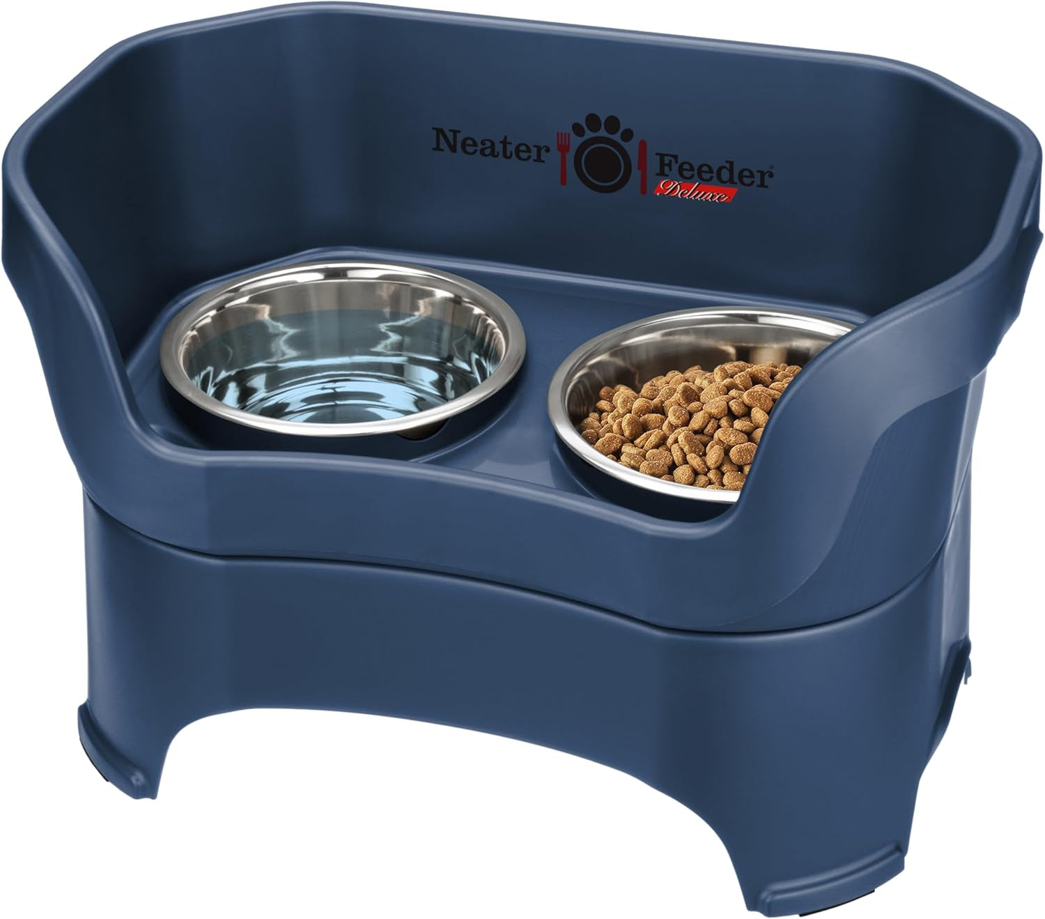 Neater Feeder Deluxe Elevated Dog Bowl Set for Medium Dogs (19-40 lbs) - Made in USA, Spill-Proof Feeding Station, Gunmetal Finish