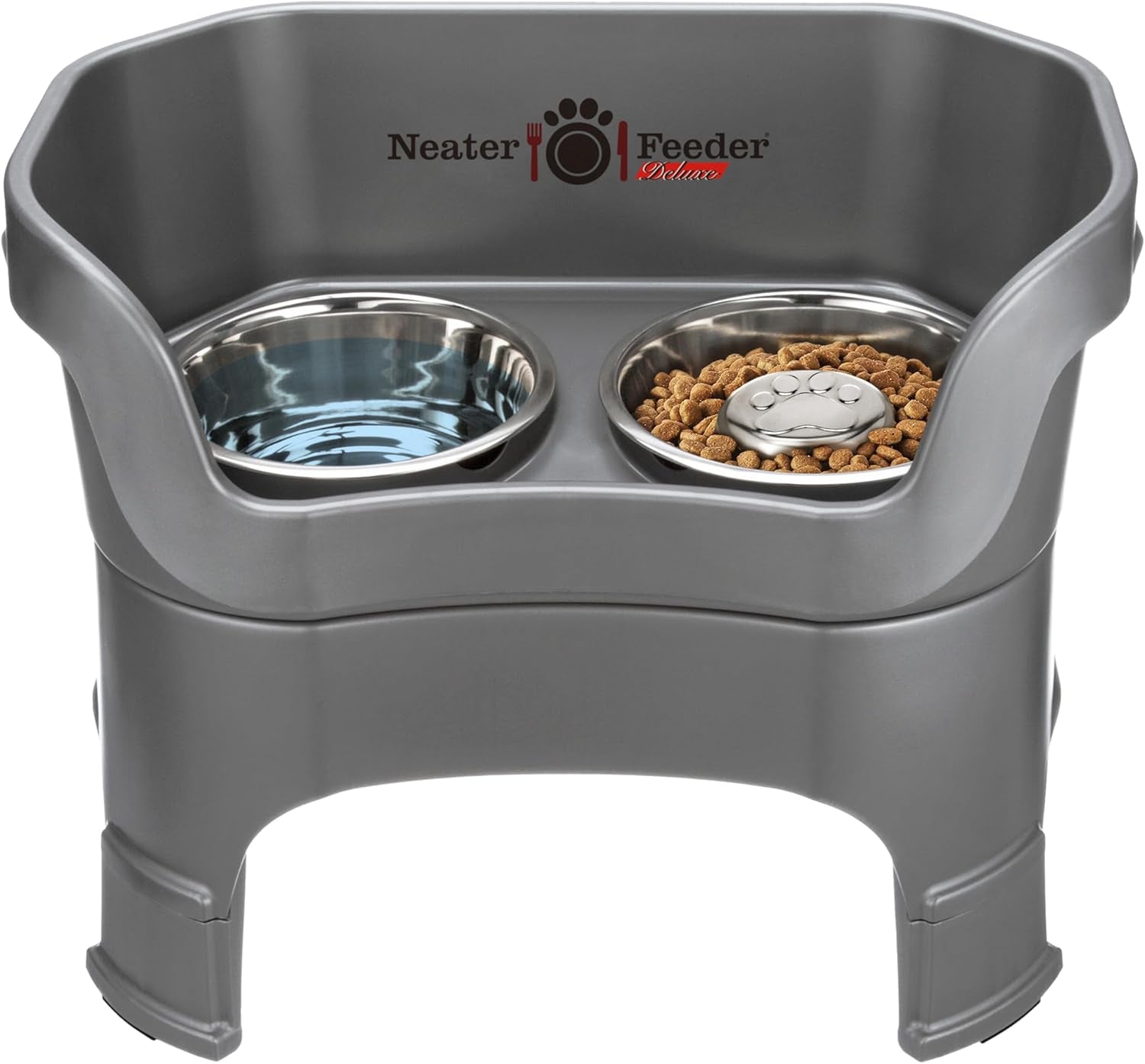 Neater Feeder Deluxe Elevated Cat Bowls with Adjustable Heights (6” & 7.5”), No-Spill Raised Stand, Whisker-Friendly Stainless Steel Dishes, Made in USA, Bronze Finish