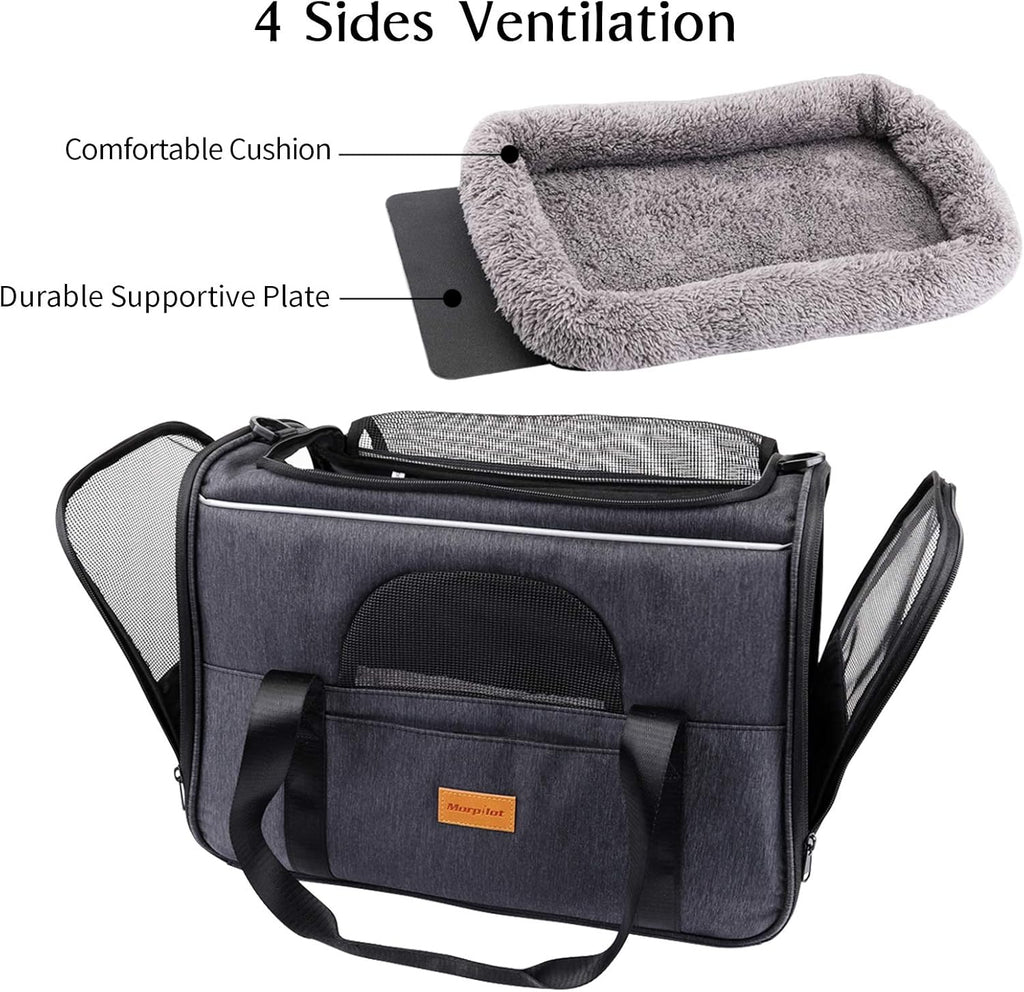 Portable Soft-Sided Cat Carrier Bag for Cats and Small Dogs, Airline Approved with Shoulder Strap, Removable Mat, and Pet Bowl