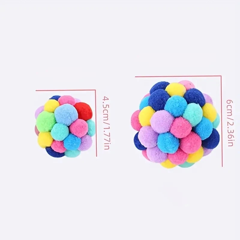 1 to 3 Pieces of Colorful Plush Cat Ball Toys with Elastic Bell for Engaging Playtime