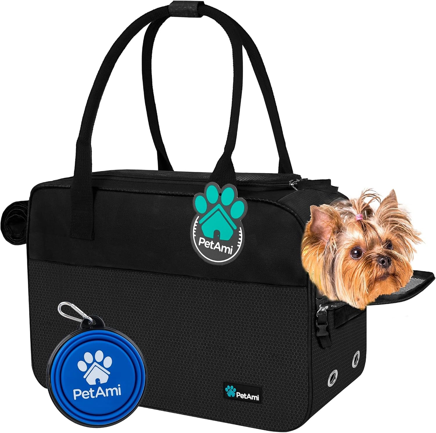 Soft-Sided Pet Carrier for Small Dogs and Cats, TSA Approved Travel Tote with Ventilation, Pockets, and Shoulder Strap, Includes Bed, Max Weight 12 lbs, Turquoise