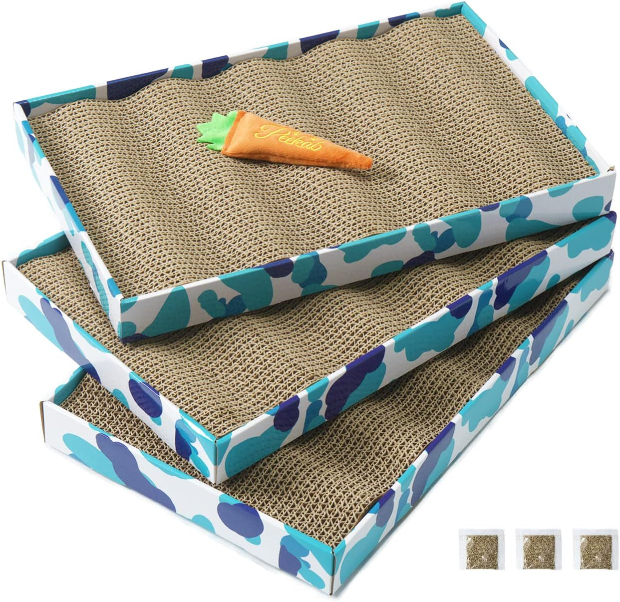 Reversible Cardboard Cat Scratcher Pad with Catnip - Corrugated Scratching Board and Bed