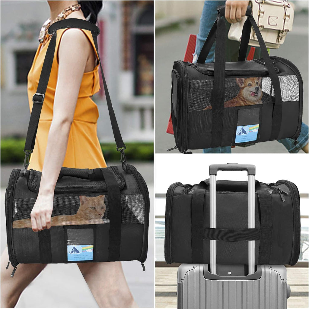 Airline-Approved Pet Carrier for Medium and Small Cats and Dogs, Soft TSA-Compliant Carrier for Pets Up to 15 lbs, Black