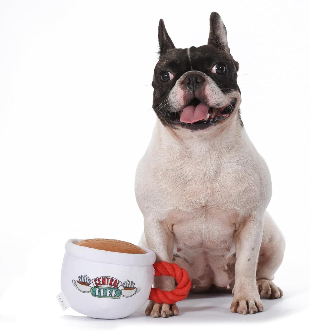 Central Perk Coffee Mug Plush Dog Toy with Rope Handle | Soft Squeaky Toy for Dogs | Stuffed Dog Toy with Squeaker for Enhanced Playtime, Friends Collectible