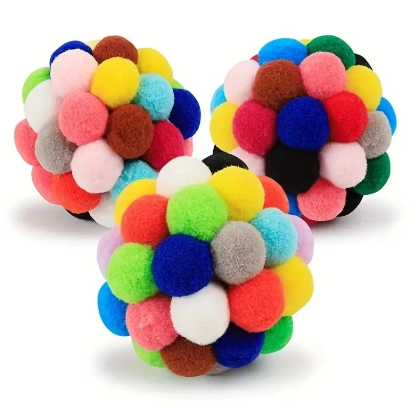 1 to 3 Pieces of Colorful Plush Cat Ball Toys with Elastic Bell for Engaging Playtime