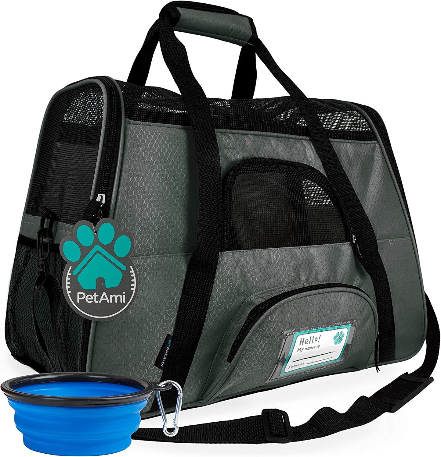 Airline-Approved Soft-Sided Pet Carrier for Cats and Small Dogs, TSA-Compliant Travel Bag with Sherpa Bed, Breathable Mesh Ventilation, Collapsible Bowl, Suitable for Pets Up to 18 lbs, Small Heather White/Red