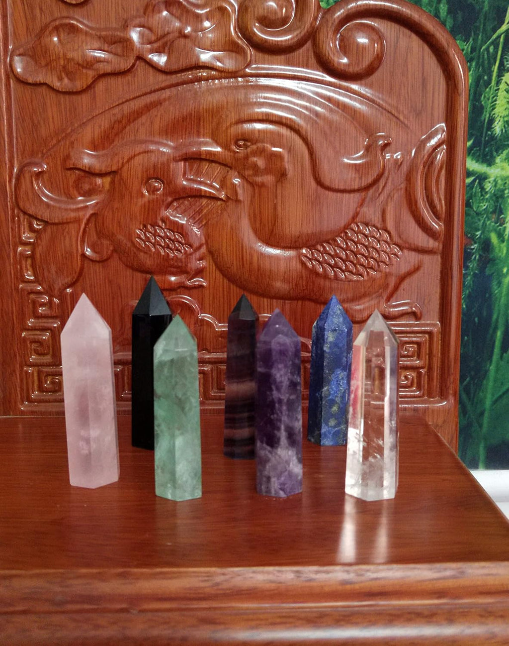 7-Piece Healing Crystal Wand Set | 2-Inch Amethyst, Rose Quartz, Clear Quartz, Black Obsidian, Green Fluorite, Lapis Lazuli, Rainbow Fluorite | Six Faceted Reiki Chakra Meditation Tools