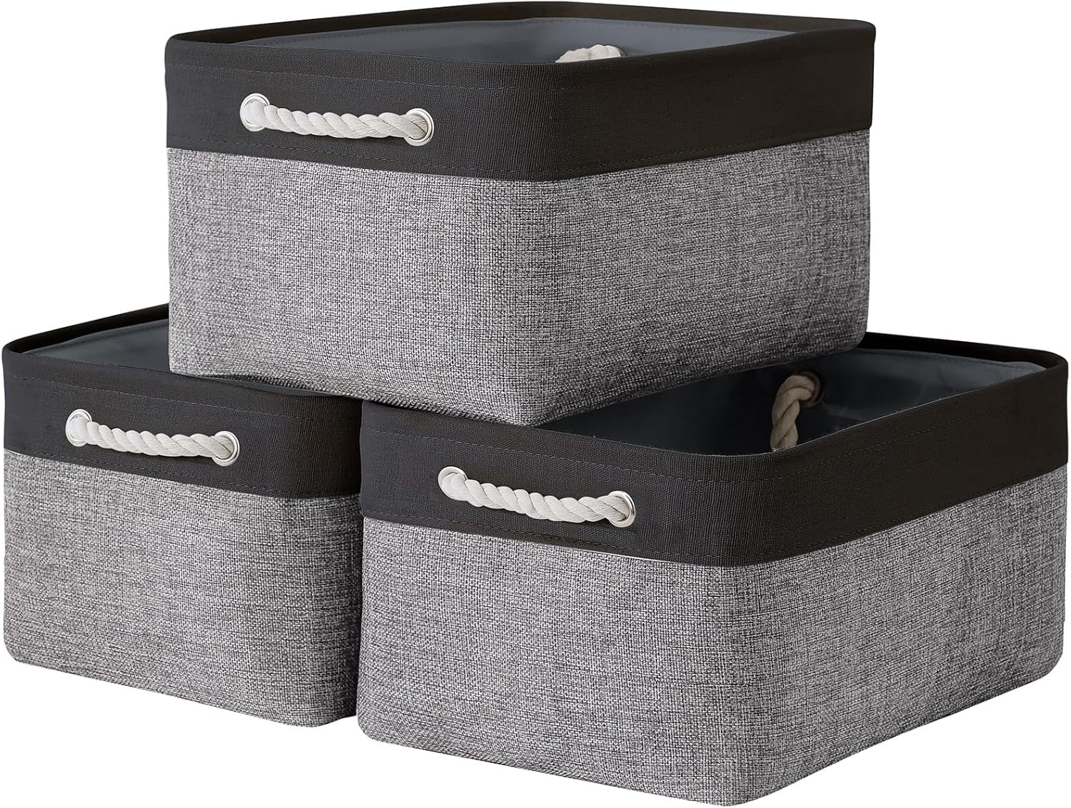 Large Collapsible Storage Bins - 3 Pack 14x10x7 Inch Fabric Organizers for Closet, Shelf, and Toy Storage (Grey & Gold)