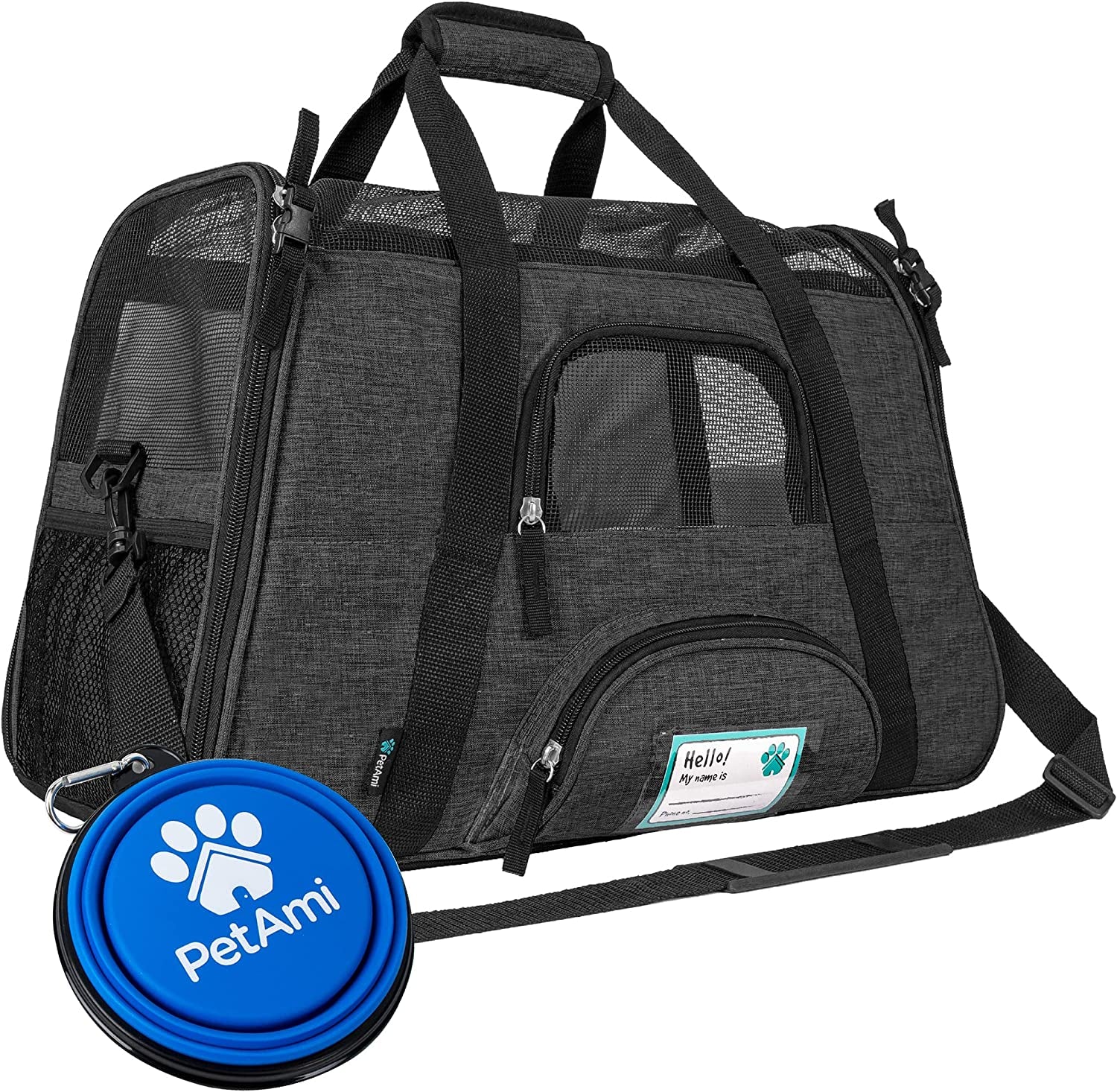 Airline-Approved Soft-Sided Pet Carrier for Cats and Small Dogs, TSA-Compliant Travel Bag with Sherpa Bed, Breathable Mesh Ventilation, Collapsible Bowl, Suitable for Pets Up to 18 lbs, Small Heather White/Red