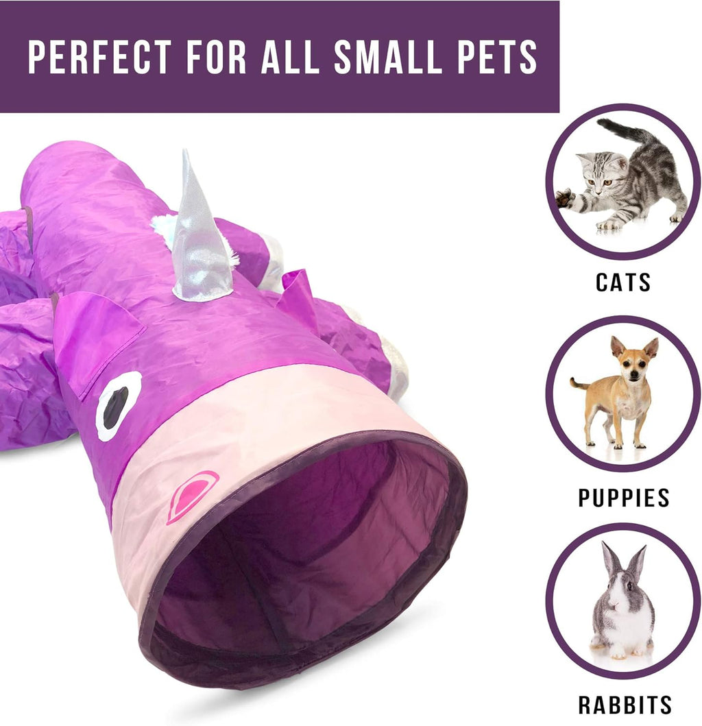 Magic Mewnicorn Multi-Purpose Cat Tunnel with Crinkle Feather String for Dogs, Cats, Rabbits, Kittens, and Guinea Pigs – Ideal for Hiding, Hunting, and Resting