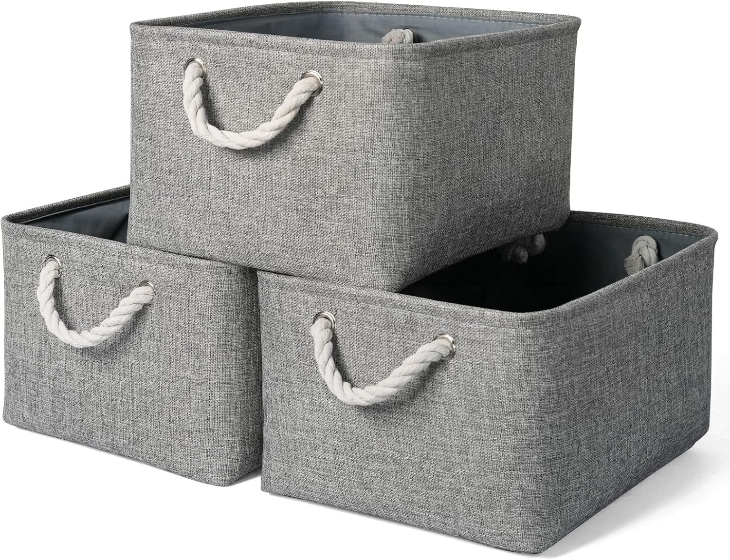 Large Collapsible Storage Bins - 3 Pack 14x10x7 Inch Fabric Organizers for Closet, Shelf, and Toy Storage (Grey & Gold)