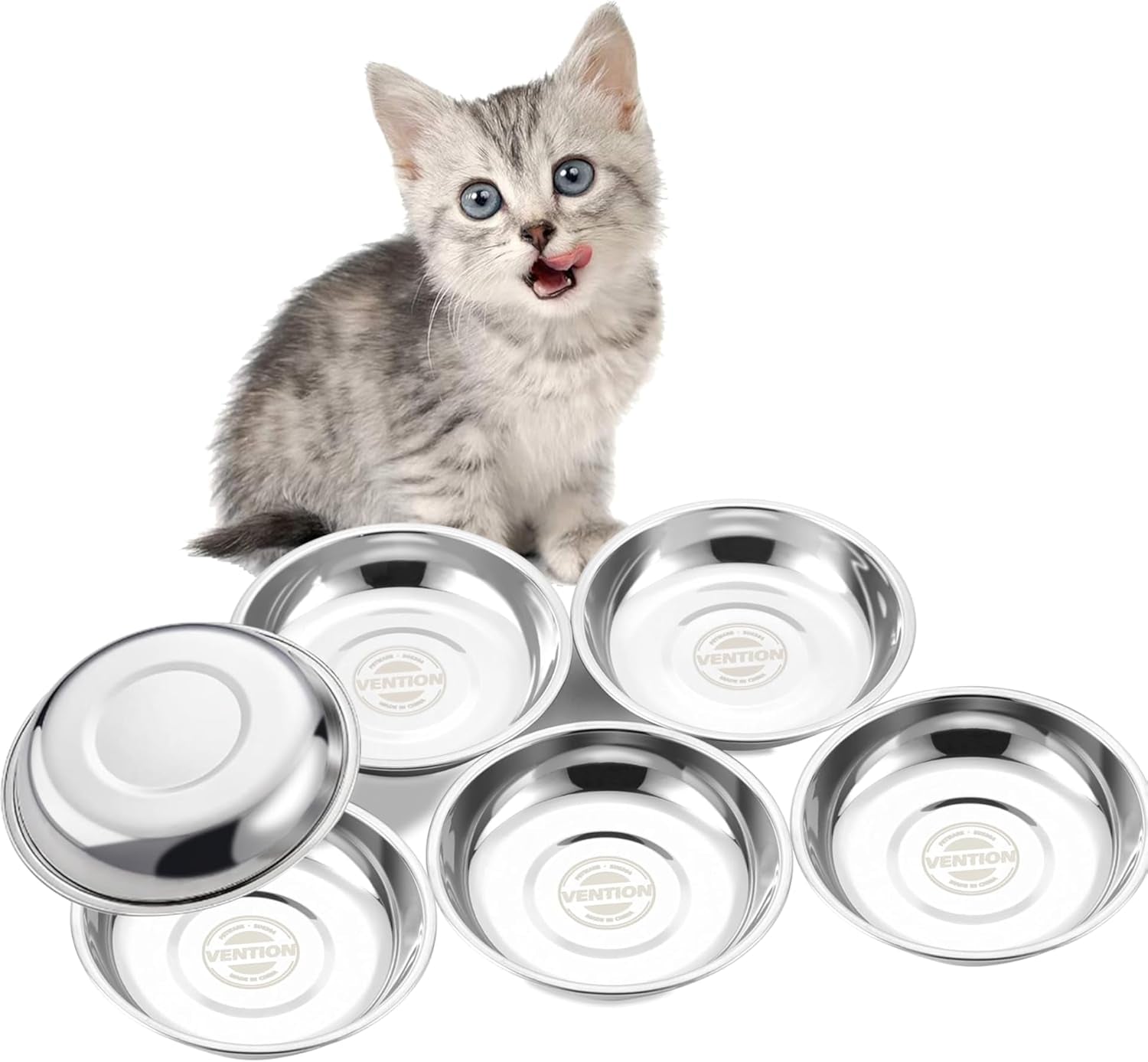 Set of 4 Stainless Steel Cat Food Bowls for Raised Stations, 5.8-Inch Diameter, Designed to Prevent Whisker Fatigue, 10.8 Fl. Oz Capacity, Ideal for Indoor Cats