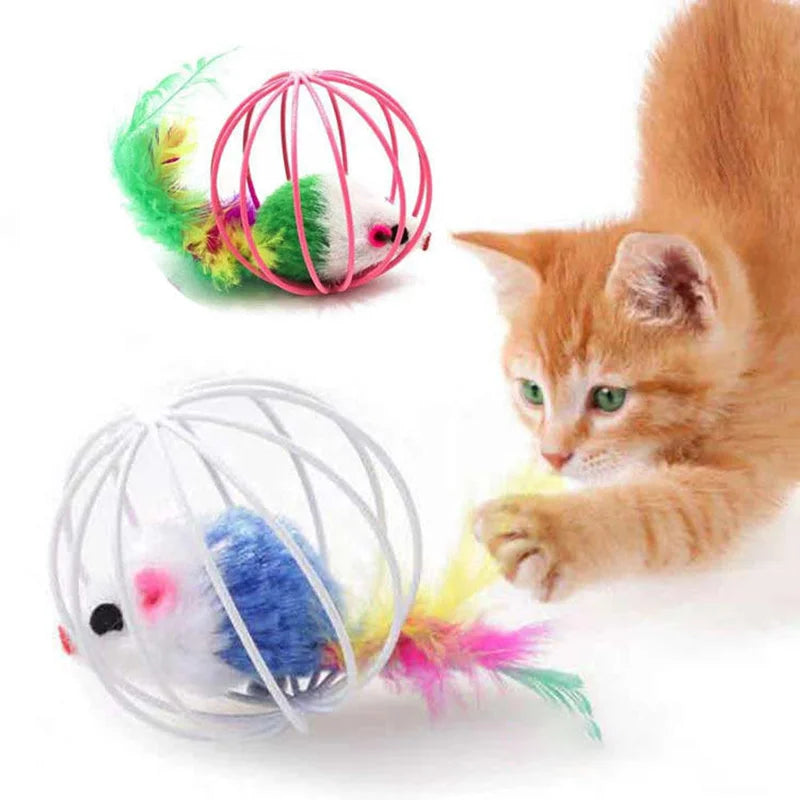 Interactive Colorful Mouse in Cage Cat Toy for Engaging Play