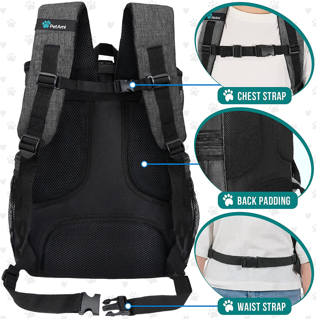 Airline Approved Dog and Cat Backpack Carrier with 4-Way Entry, Ventilated Mesh Design, Collapsible for Small Pets up to 18 lbs, Ideal for Hiking and Travel, Charcoal Gray