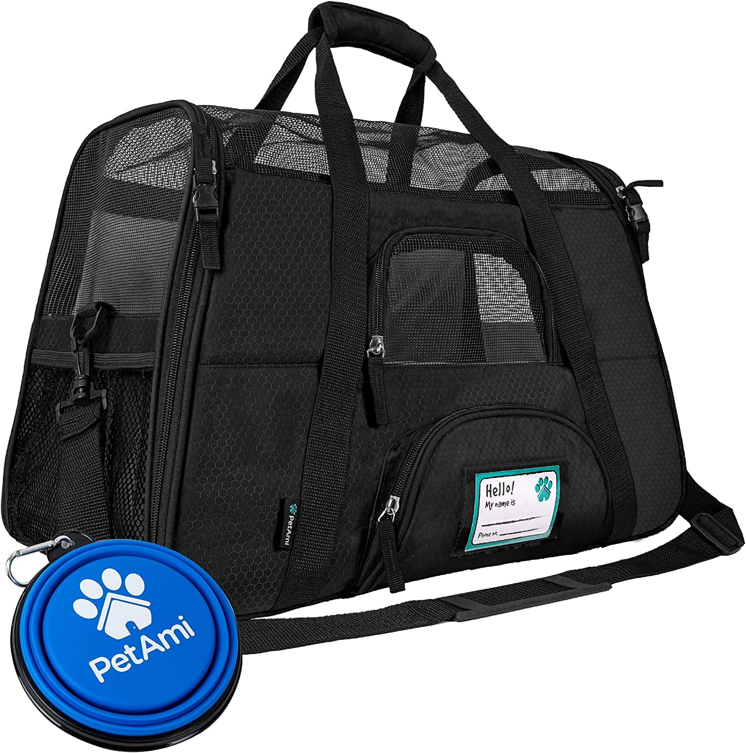 Airline-Approved Soft-Sided Pet Carrier for Cats and Small Dogs, TSA-Compliant Travel Bag with Sherpa Bed, Breathable Mesh Ventilation, Collapsible Bowl, Suitable for Pets Up to 18 lbs, Small Heather White/Red