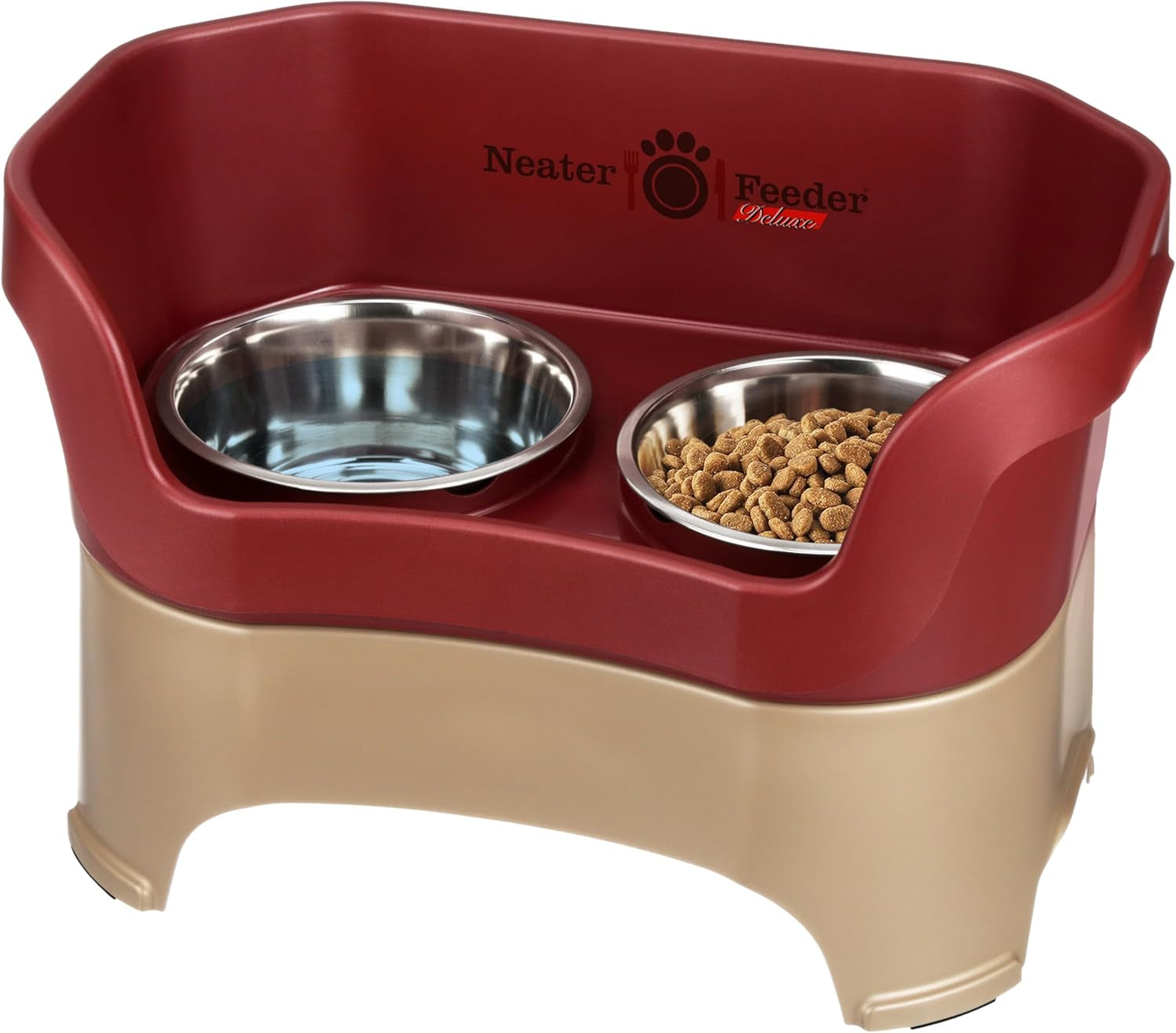 Neater Feeder Deluxe Elevated Dog Bowl Set for Medium Dogs (19-40 lbs) - Made in USA, Spill-Proof Feeding Station, Gunmetal Finish