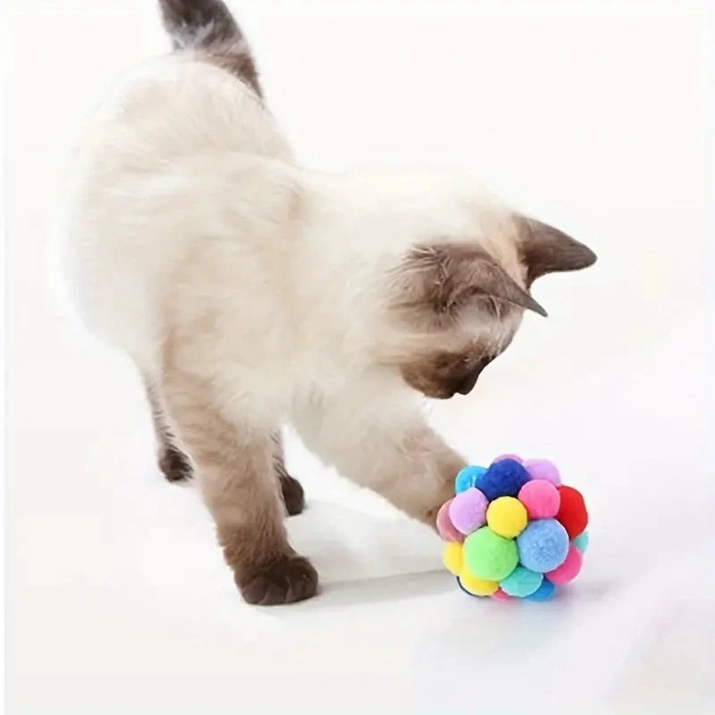 1 to 3 Pieces of Colorful Plush Cat Ball Toys with Elastic Bell for Engaging Playtime