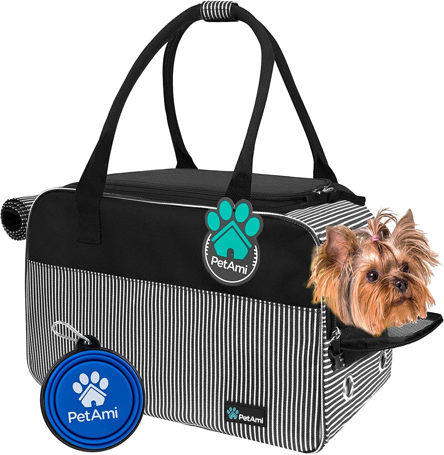 Soft-Sided Pet Carrier for Small Dogs and Cats, TSA Approved Travel Tote with Ventilation, Pockets, and Shoulder Strap, Includes Bed, Max Weight 12 lbs, Turquoise