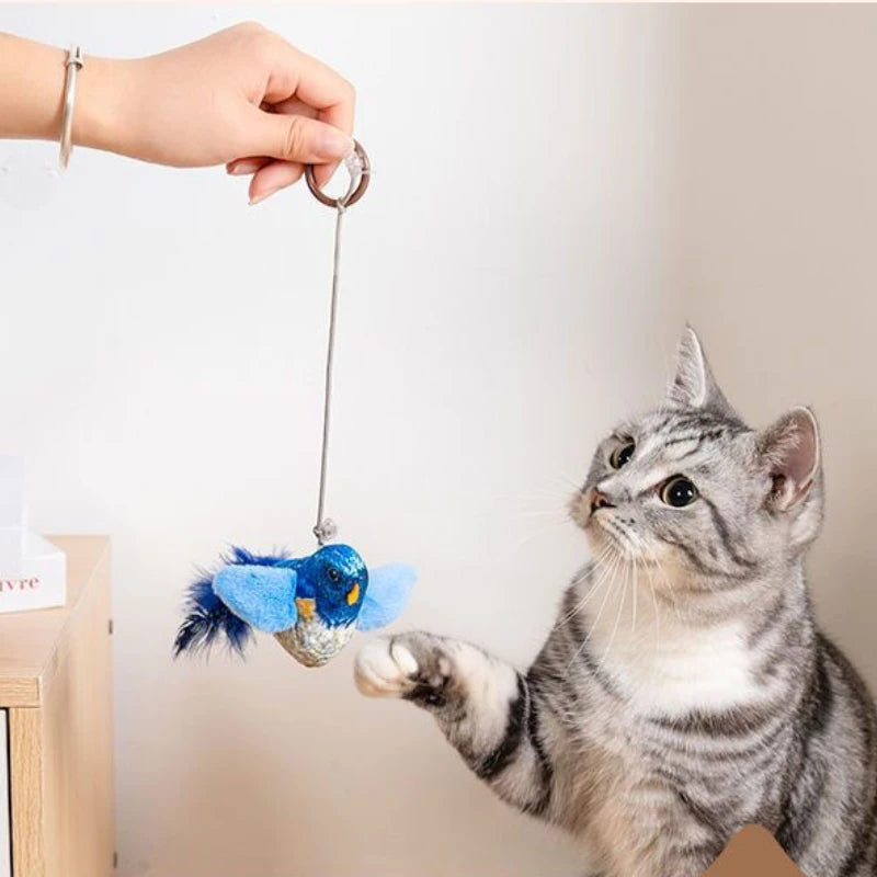 Interactive Indoor Cat Teaser Toy with Sound and Catnip - Wall-Mounted Bird Simulation for Engaging Play