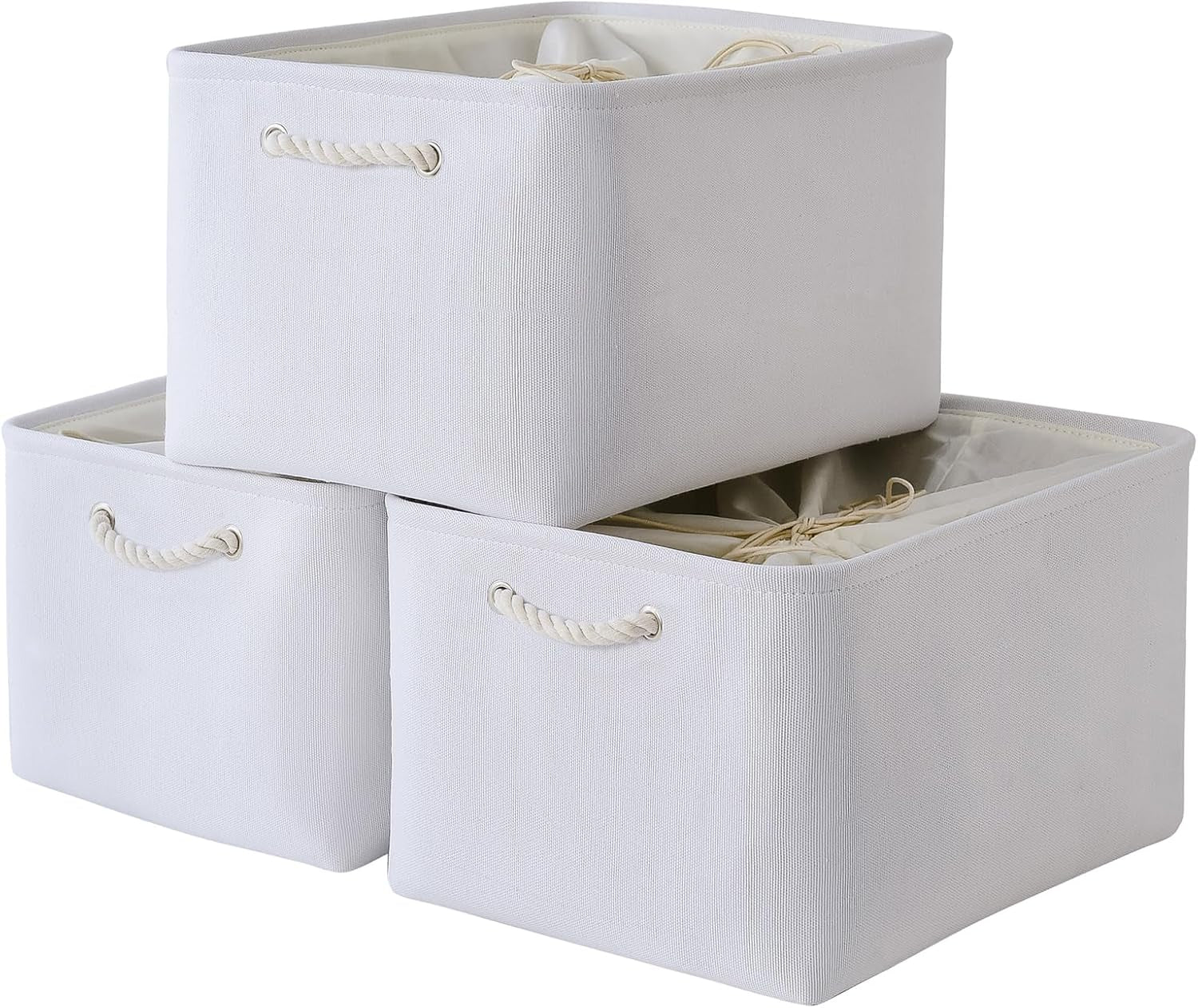 Large Collapsible Storage Bins - 3 Pack 14x10x7 Inch Fabric Organizers for Closet, Shelf, and Toy Storage (Grey & Gold)