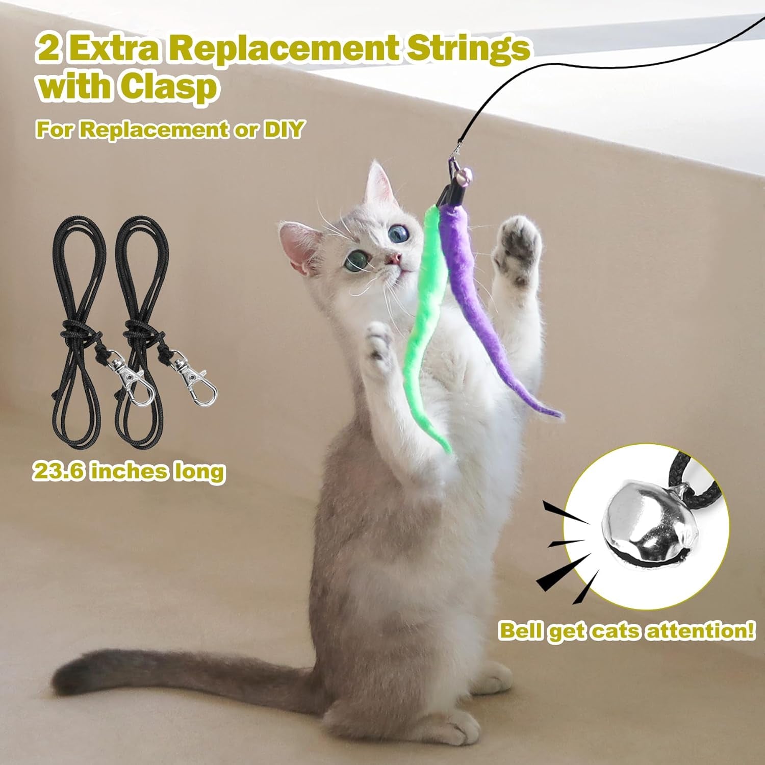 Interactive Cat Toy Set: 2 Retractable Wands and 9 Feather Refills for Indoor Play and Exercise
