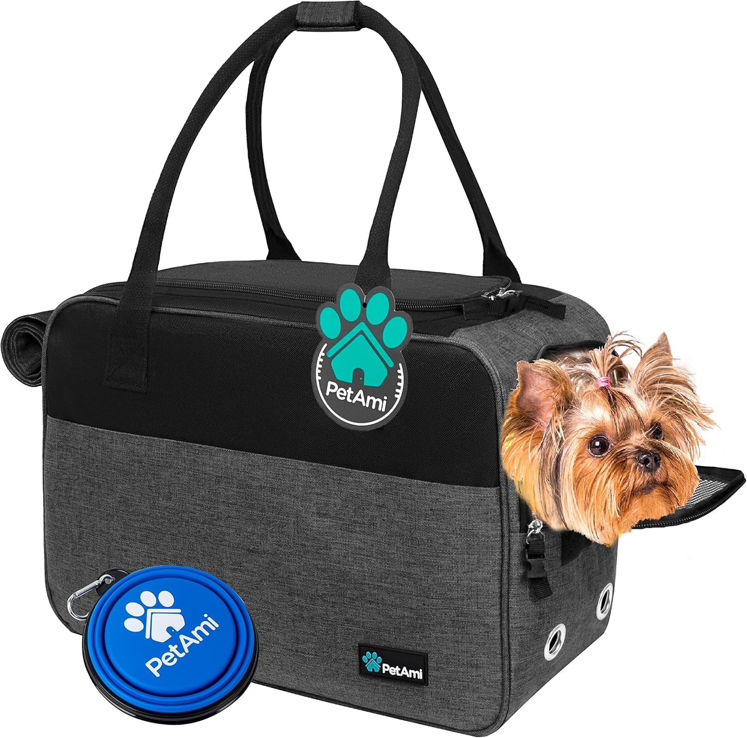 Soft-Sided Pet Carrier for Small Dogs and Cats, TSA Approved Travel Tote with Ventilation, Pockets, and Shoulder Strap, Includes Bed, Max Weight 12 lbs, Turquoise