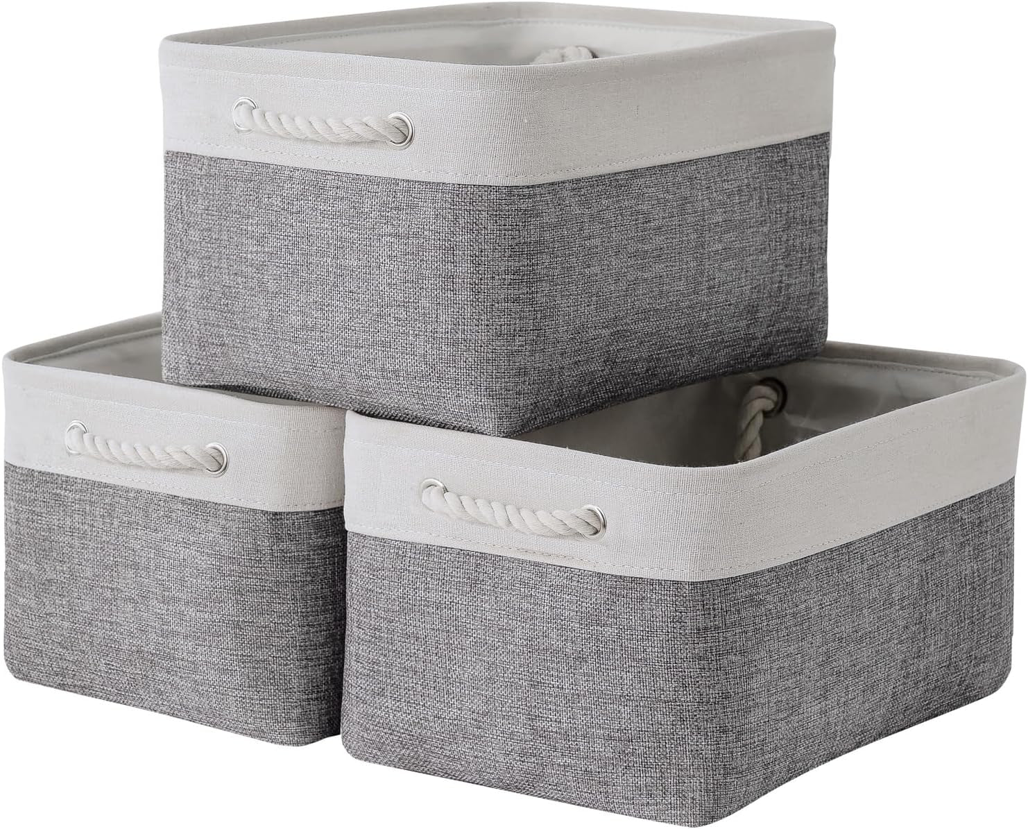 Large Collapsible Storage Bins - 3 Pack 14x10x7 Inch Fabric Organizers for Closet, Shelf, and Toy Storage (Grey & Gold)
