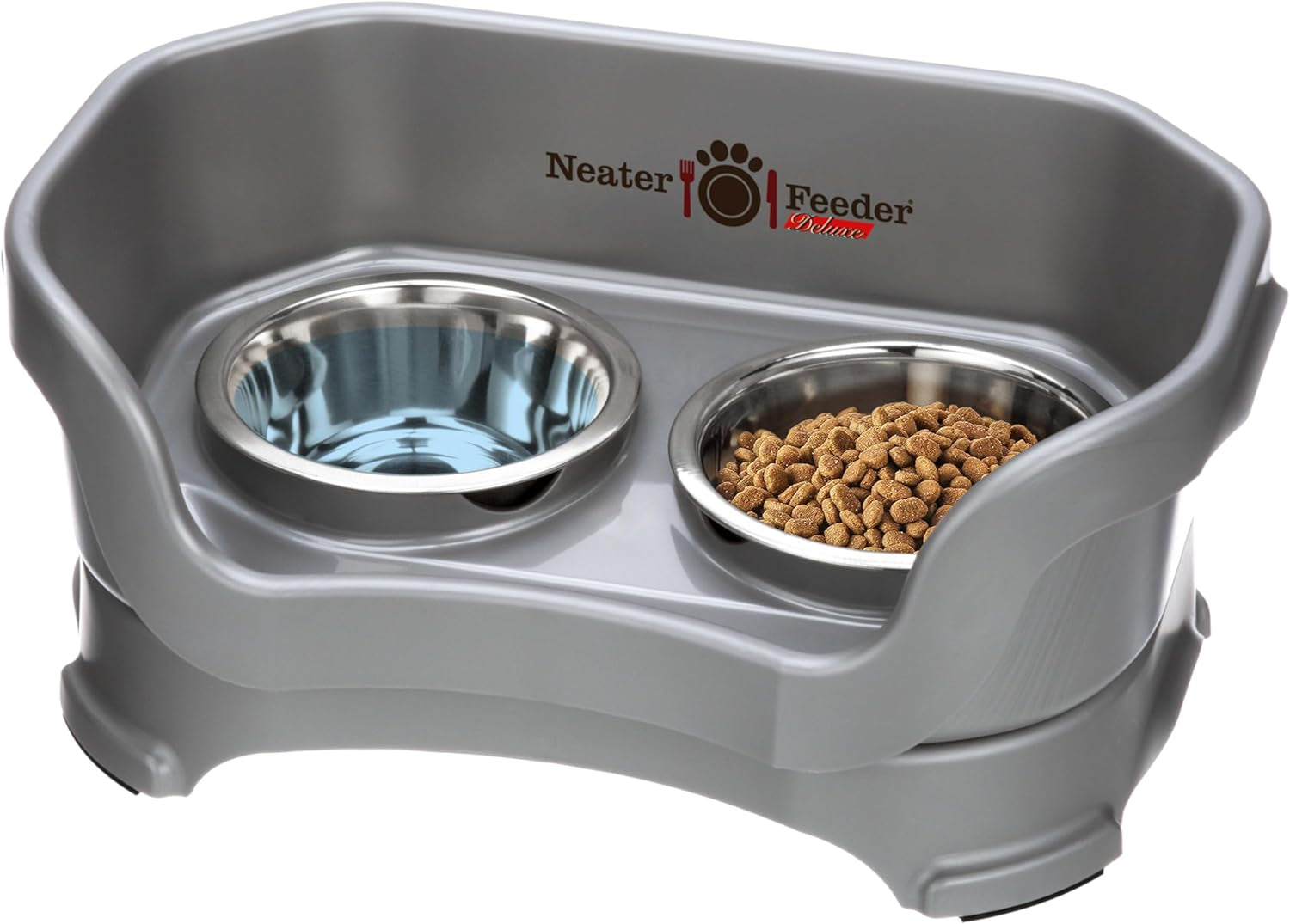 Neater Feeder Deluxe Elevated Dog Bowl Set for Medium Dogs (19-40 lbs) - Made in USA, Spill-Proof Feeding Station, Gunmetal Finish