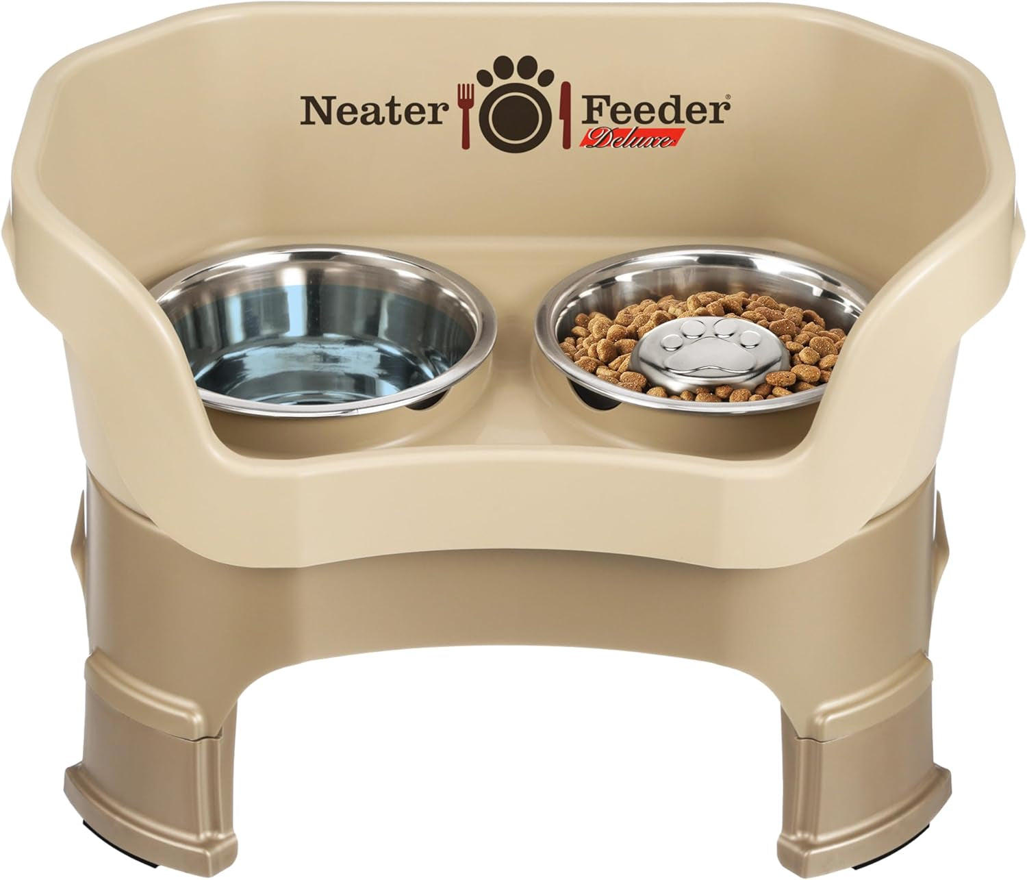 Neater Feeder Deluxe Elevated Cat Bowls with Adjustable Heights (6” & 7.5”), No-Spill Raised Stand, Whisker-Friendly Stainless Steel Dishes, Made in USA, Bronze Finish