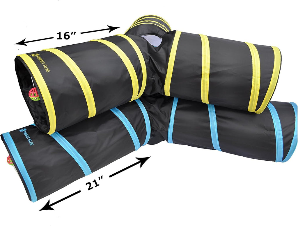 Large Blue 3-Way Cat Tunnels with Crinkle Toy for Indoor Cats