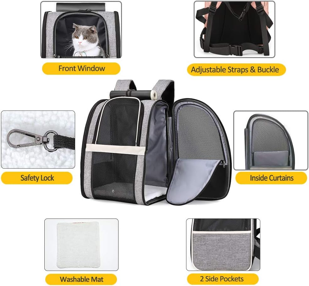 Premium Pet Carrier Backpack with Window Blind for Small Cats and Dogs, Enhanced Ventilation, Safety Straps, Buckle Support, Collapsible Design for Travel, Hiking, and Outdoor Adventures